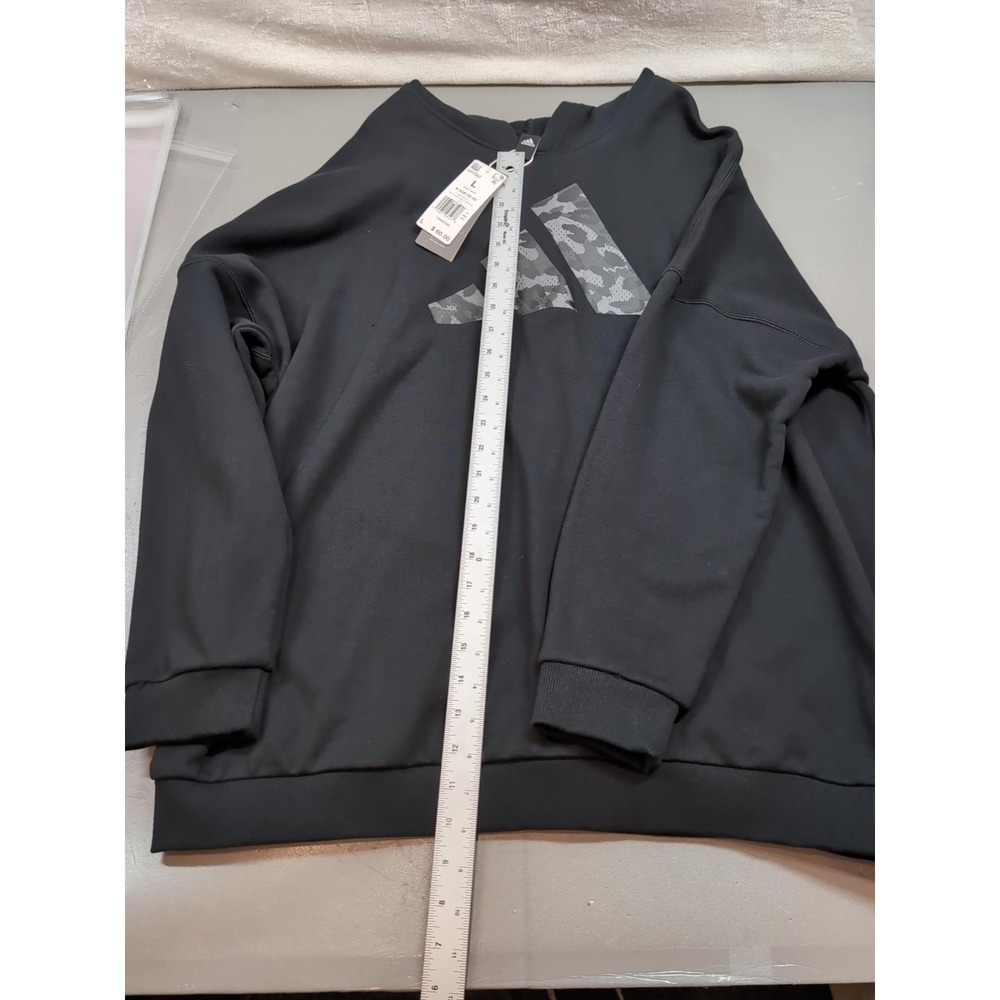 Adidas Womens Oversized Hoodie Black Grey Camo Logo Sweatshirt GP7352 L - Picture 10 of 11